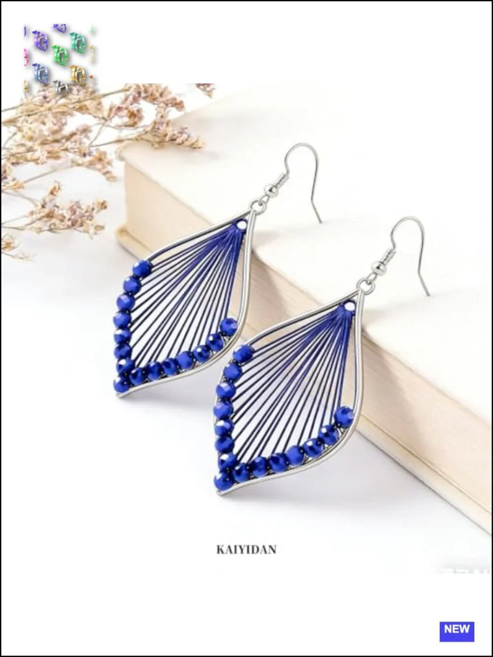 Trendy Boho Dangle Earrings with Leaf Teardrop Turquoise Crystal Tassels